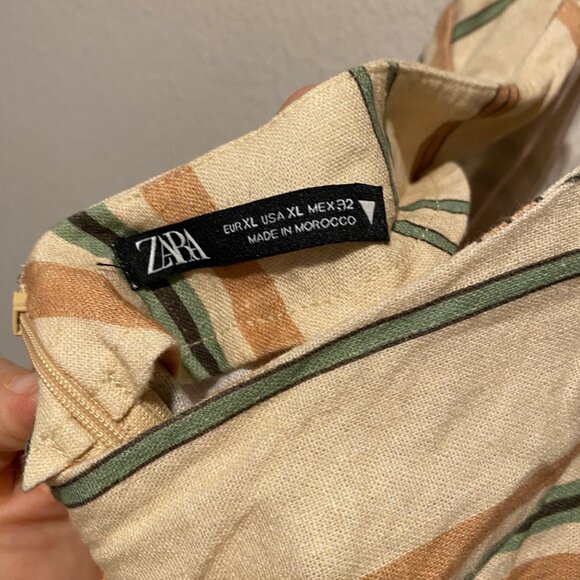 Zara Halter Chevron Stripe Mini Dress XL‎ Beige Summer Sleeveless Pockets - Picture 6 of 8